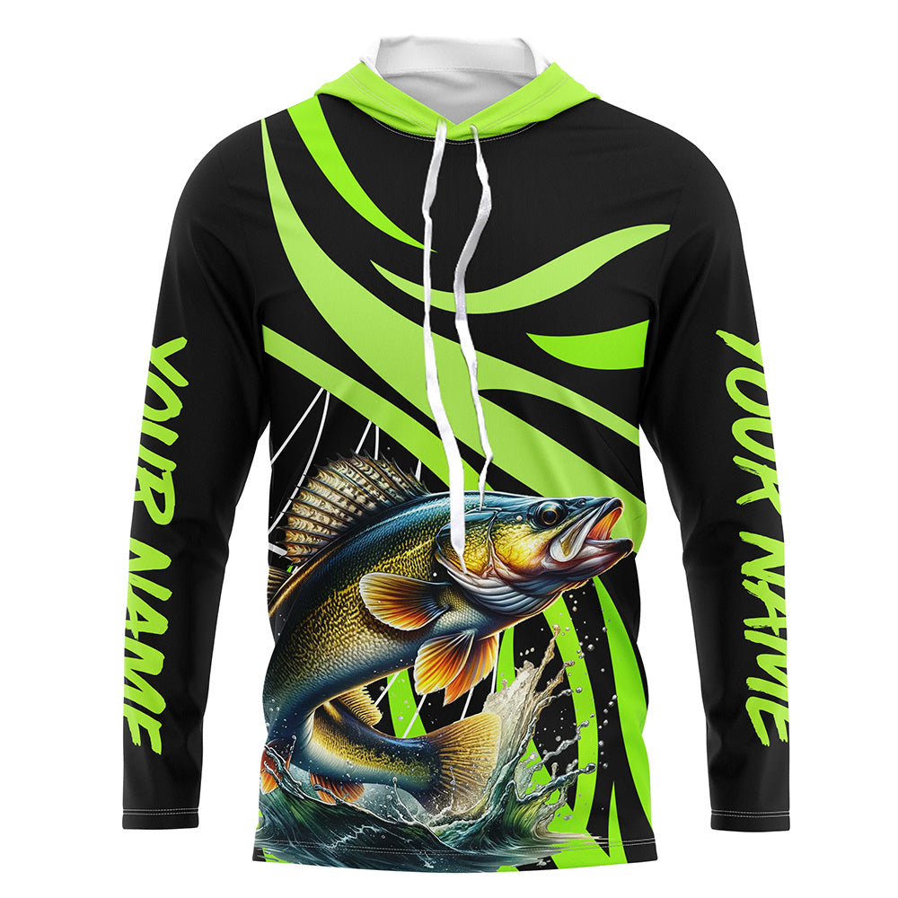 Personalized Walleye Long Sleeve Fishing, Walleye Tournament Fishing | Green NQS7424