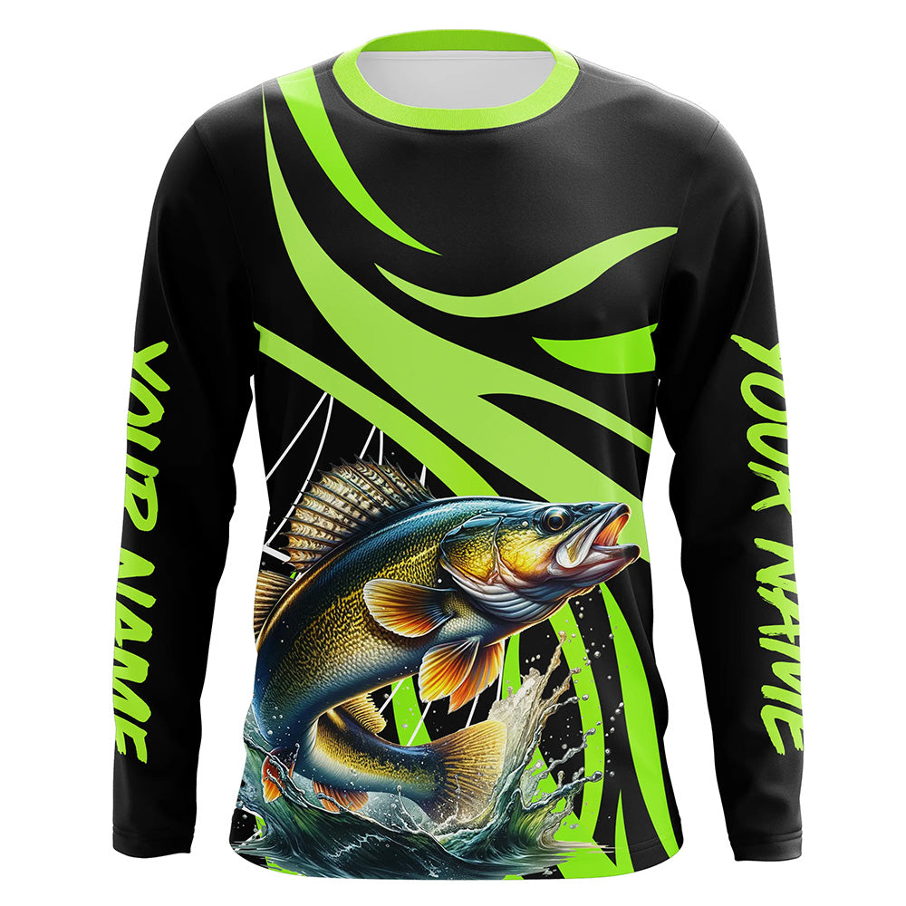 Personalized Walleye Long Sleeve Fishing, Walleye Tournament Fishing | Green NQS7424