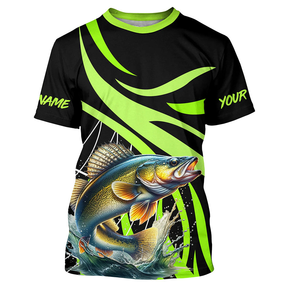 Personalized Walleye Long Sleeve Fishing, Walleye Tournament Fishing | Green NQS7424