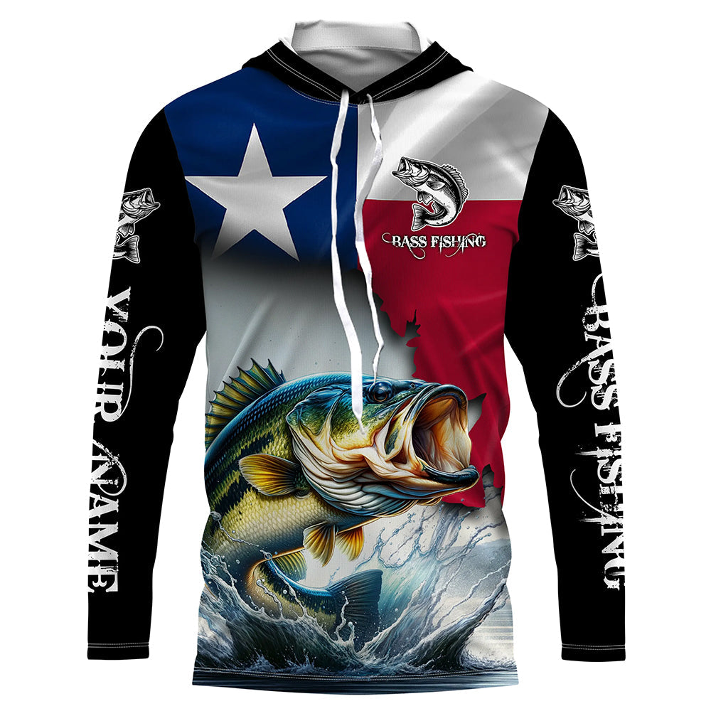 Texas Bass fishing Texas flag, TX fishing Customize Name UV Long Sleeve Fishing NQS2181