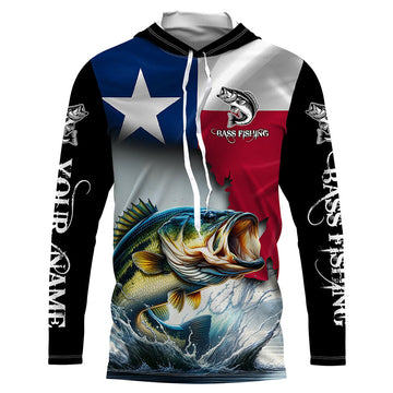 Texas Bass fishing Texas flag, TX fishing Customize Name UV Long Sleeve Fishing NQS2181