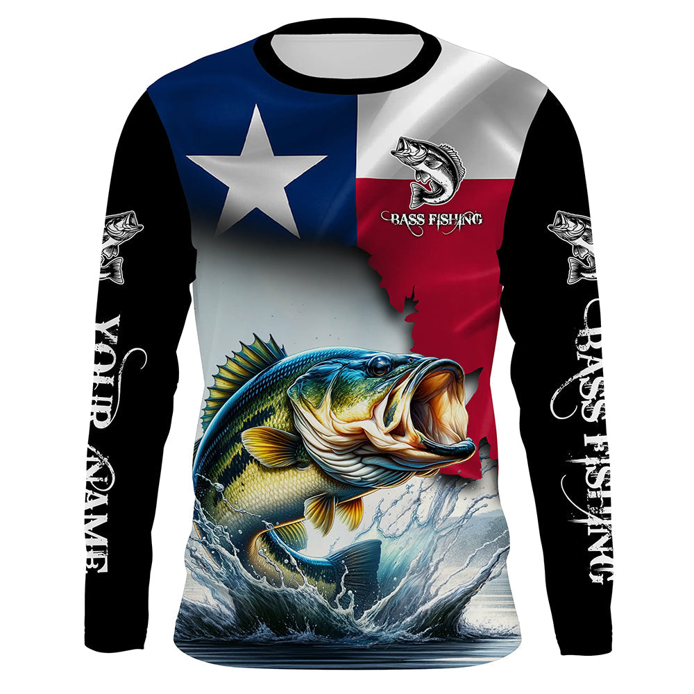 Texas Bass fishing Texas flag, TX fishing Customize Name UV Long Sleeve Fishing NQS2181