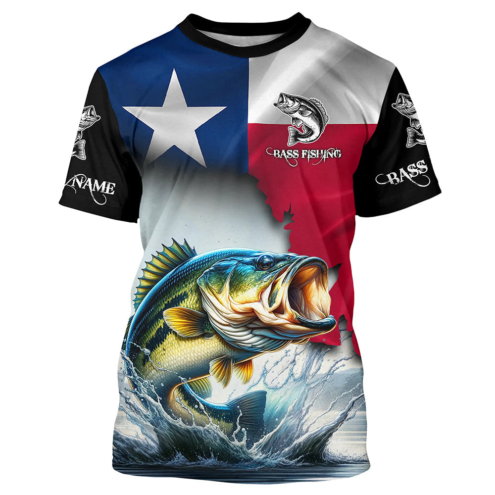 Texas Bass fishing Texas flag, TX fishing Customize Name UV Long Sleeve Fishing NQS2181