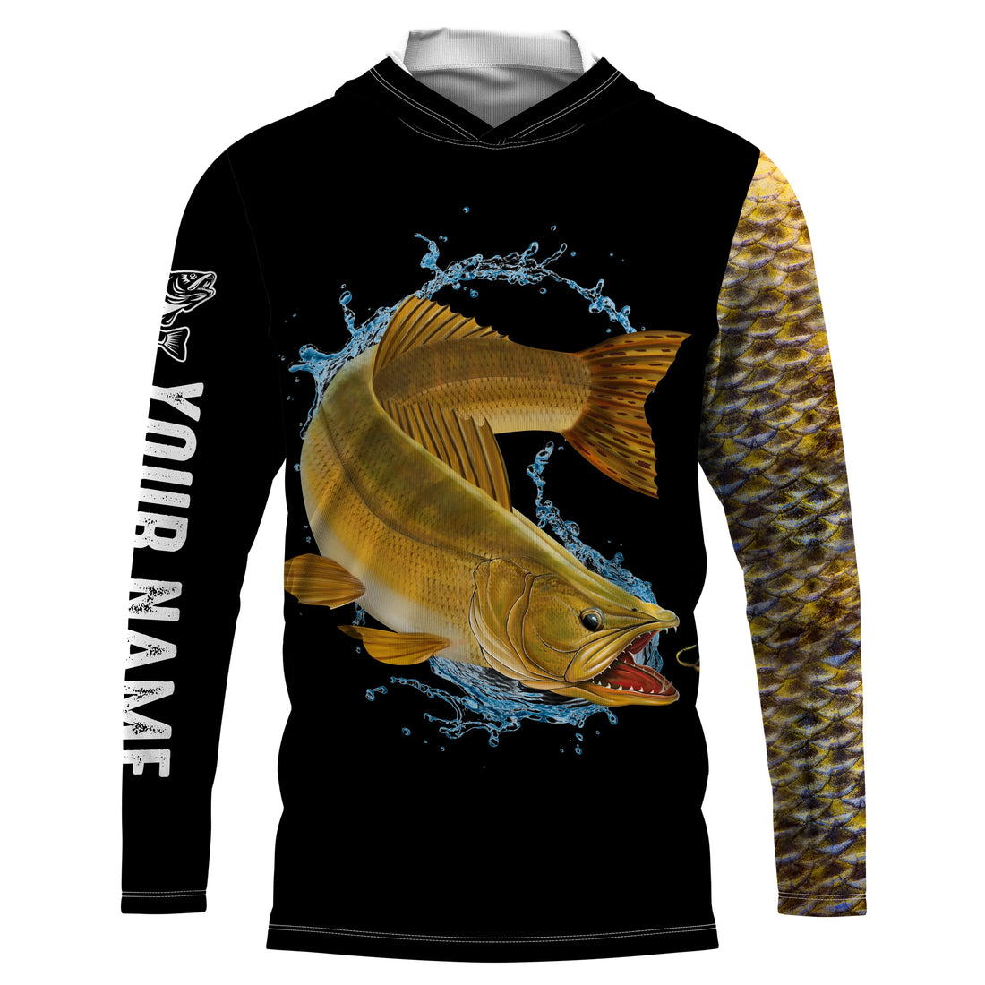 Walleye fishing yellow scales Customize name long sleeves performance fishing, women, Kid NQS950