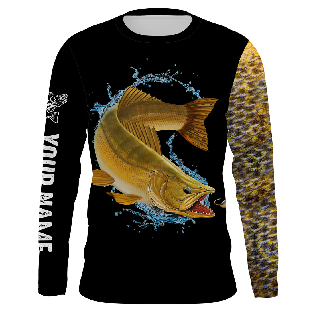 Walleye fishing yellow scales Customize name long sleeves performance fishing, women, Kid NQS950