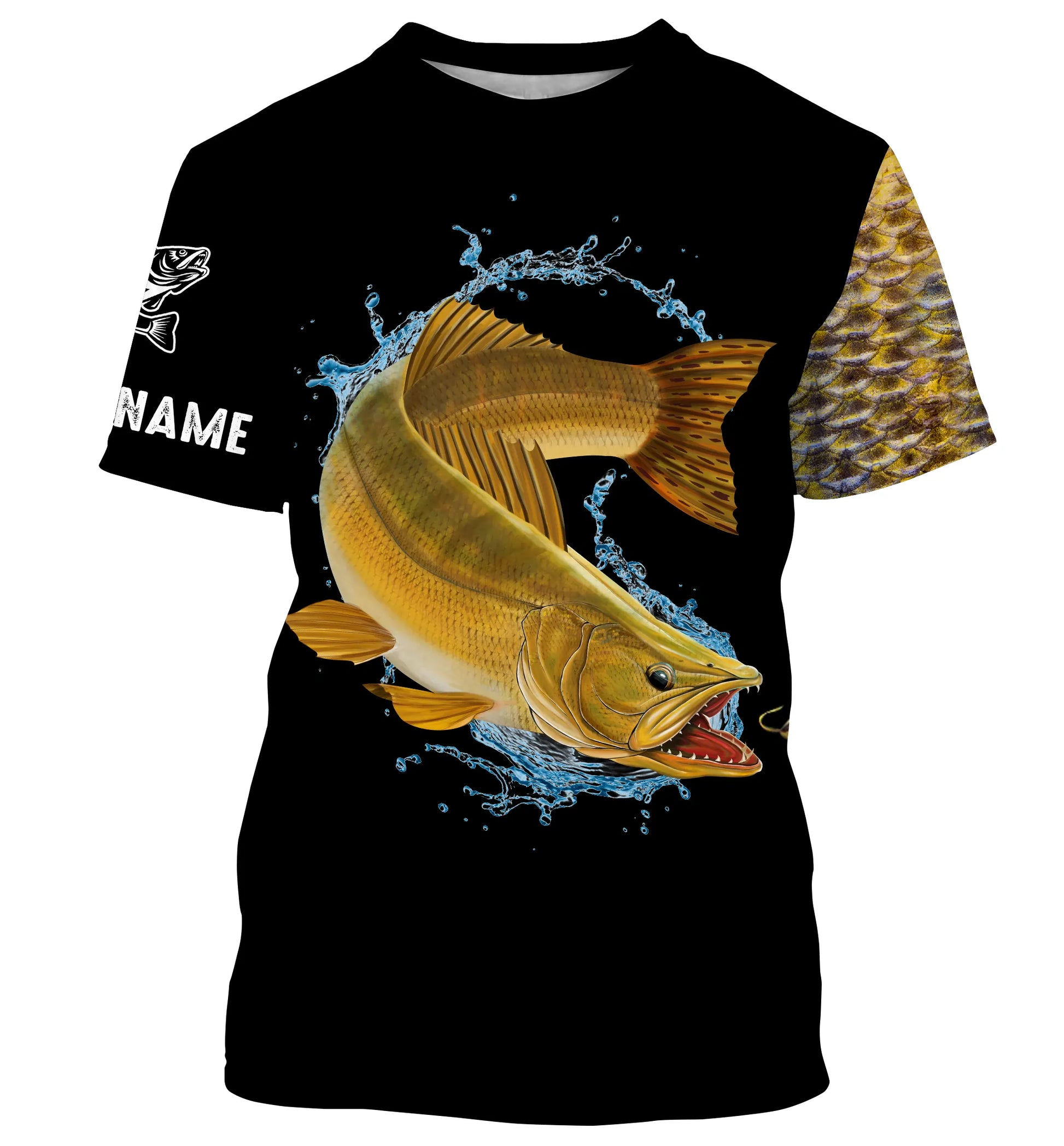 Walleye fishing yellow scales Customize name long sleeves performance fishing, women, Kid NQS950