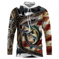 Largemouth Bass Fishing camo American flag patriotic Customize name Bass long sleeves fishing NQS4856