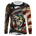 Largemouth Bass Fishing camo American flag patriotic Customize name Bass long sleeves fishing NQS4856