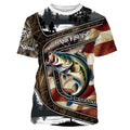Largemouth Bass Fishing camo American flag patriotic Customize name Bass long sleeves fishing NQS4856