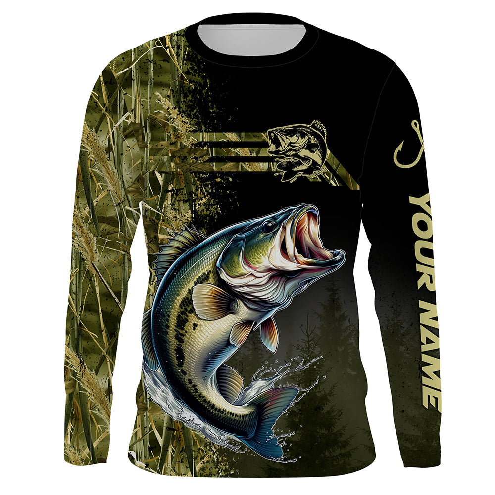 Largemouth Bass fishing camouflage Custom performance long sleeve Fishing, Bass Fishing NQS4862