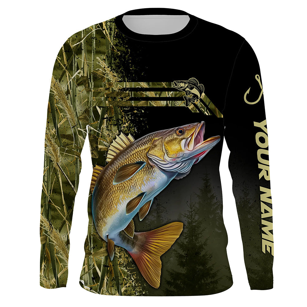 Walleye fishing camouflage Custom performance long sleeve Fishing, Walleye Fishing NQS4863