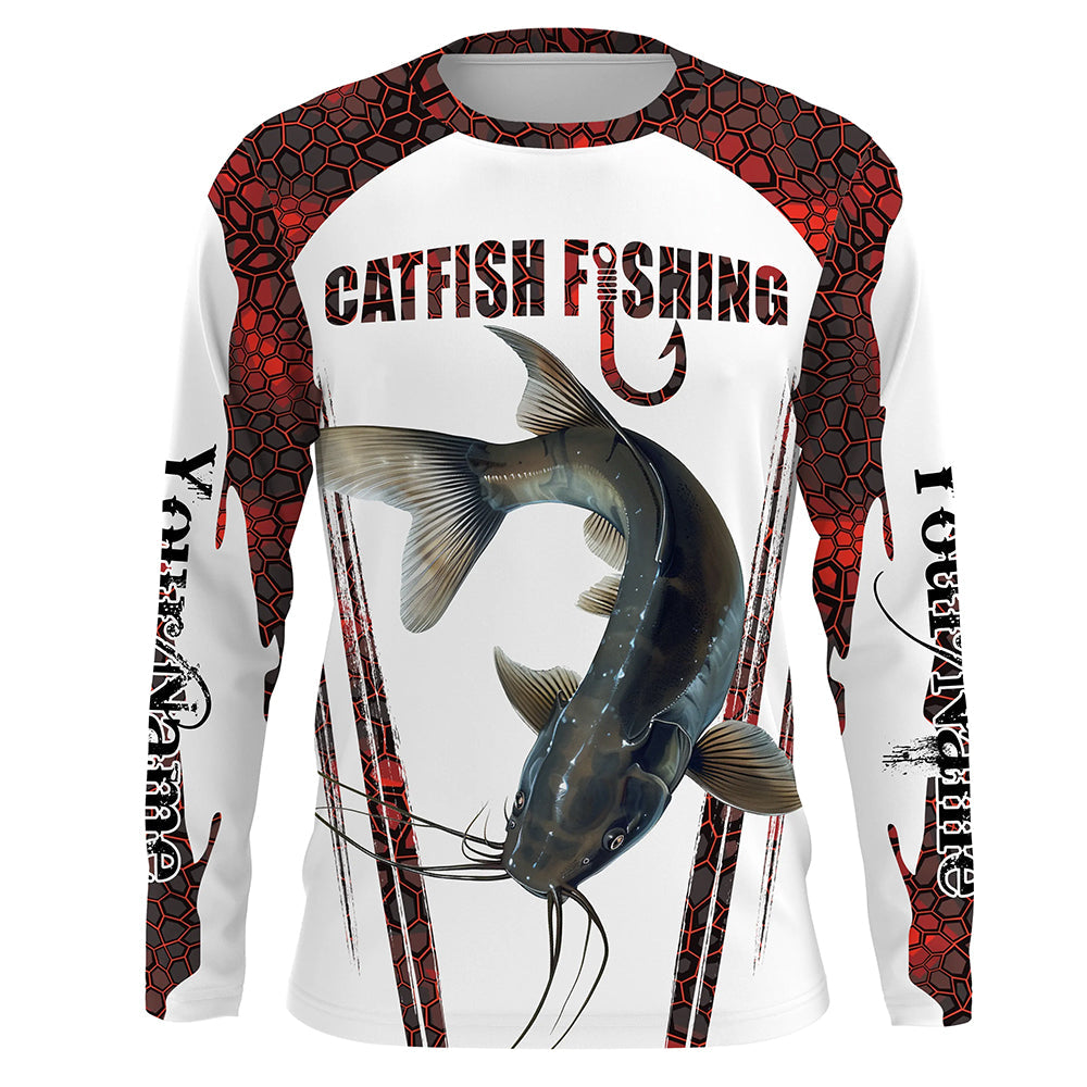 Catfish fishing red camo Custom Name Fishing UV Protection Gift For Fisherman NQS5166