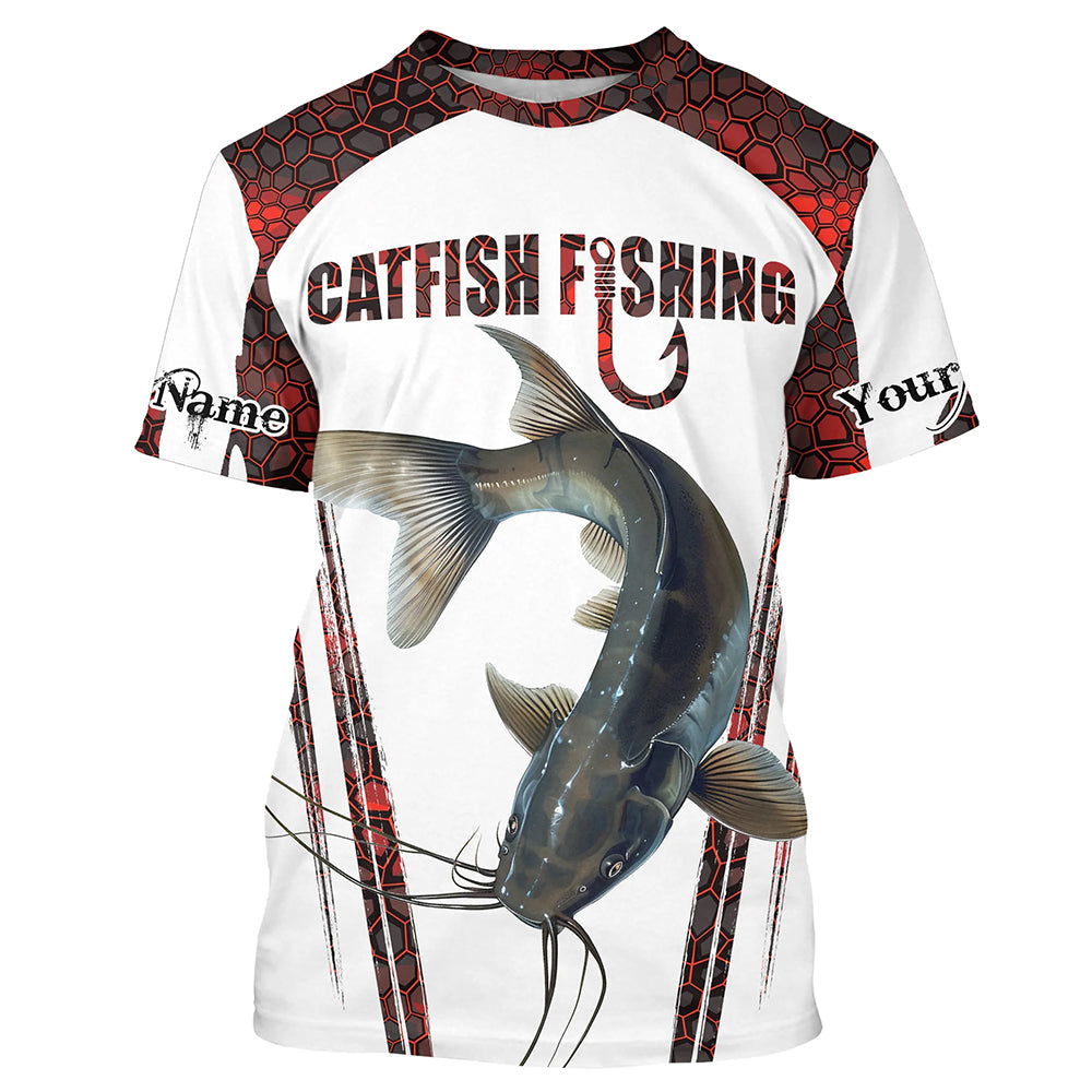 Catfish fishing red camo Custom Name Fishing UV Protection Gift For Fisherman NQS5166