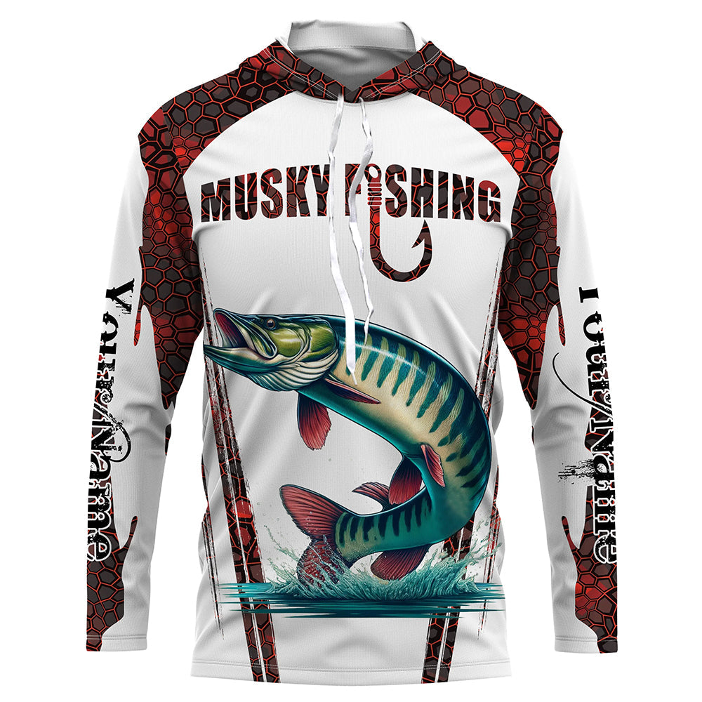 Musky fishing red camo Custom Name 3D Fishing UV Protection Gift For Fisherman NQS5167