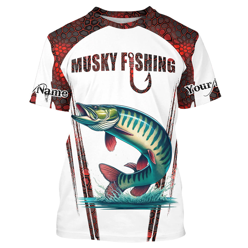 Musky fishing red camo Custom Name 3D Fishing UV Protection Gift For Fisherman NQS5167