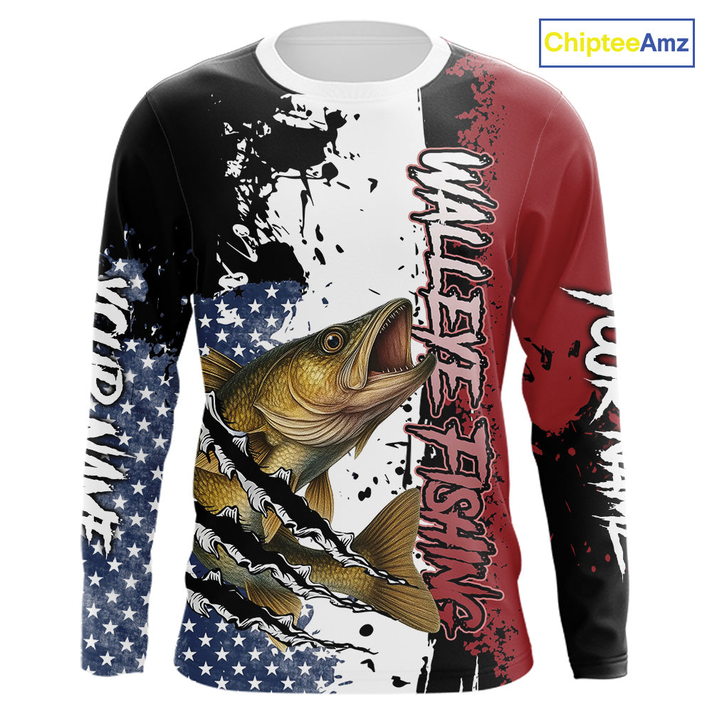 Red, white and blue Walleye fishing American Flag Custom patriotic Walleye fishing NQS9859