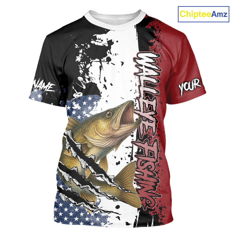 Red, white and blue Walleye fishing American Flag Custom patriotic Walleye fishing NQS9859