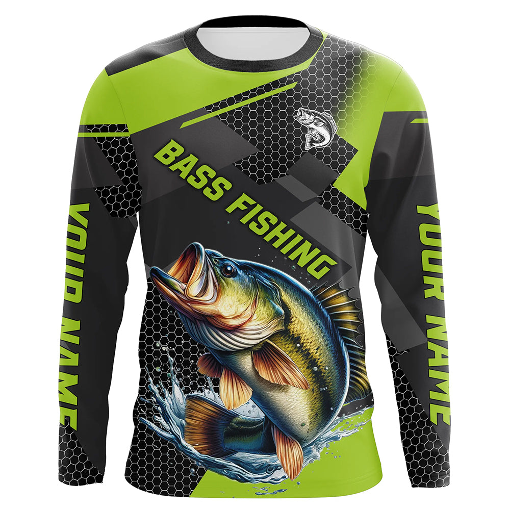 Personalized Largemouth Bass Fishing, Bass Long Sleeve Fishing Tournament | Green NQS7779