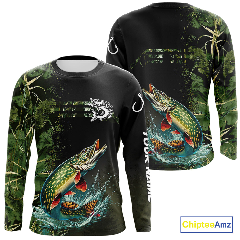 Northern Pike fishing camouflage Custom performance long sleeve Fishing, Pike Fishing