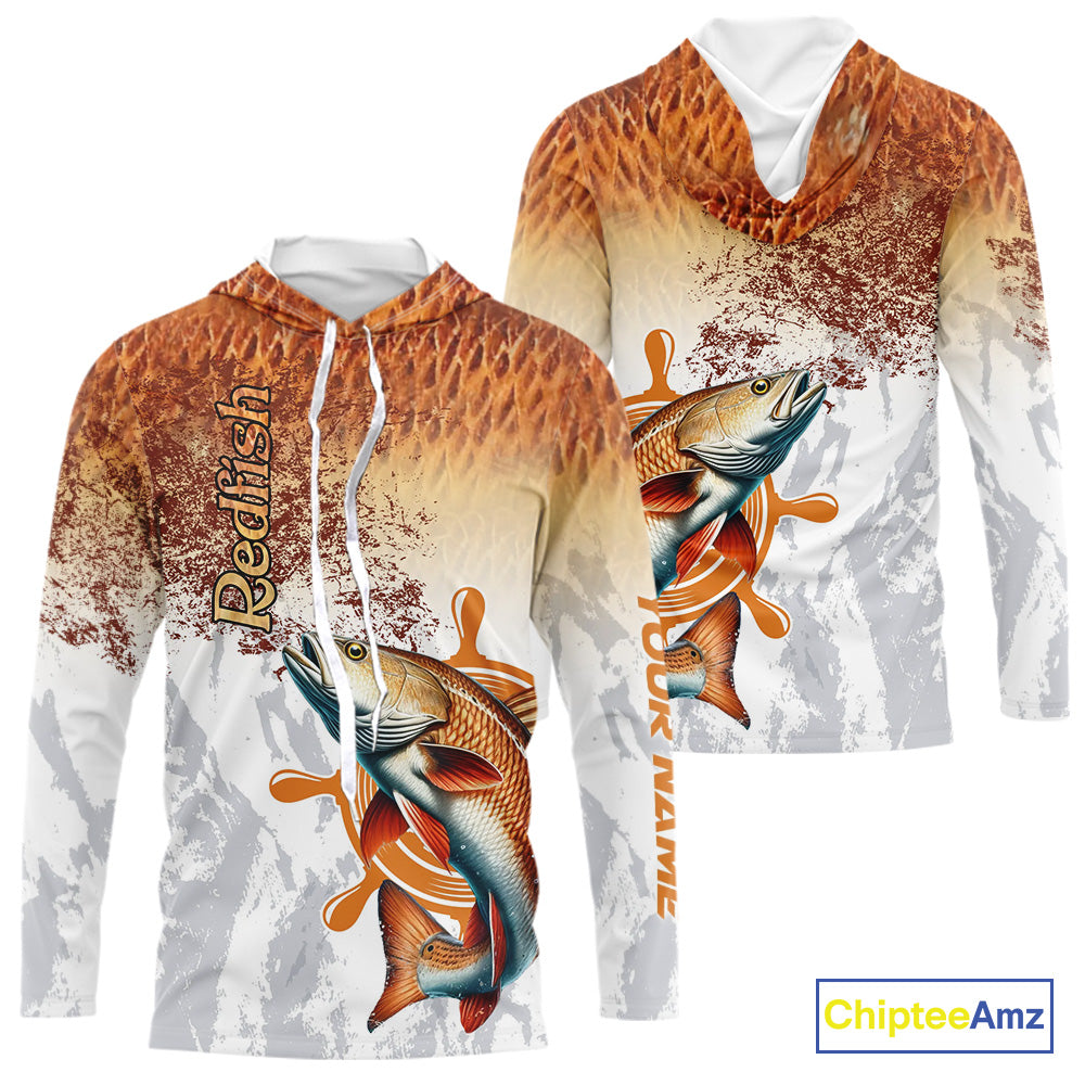 Redfish fishing scales pattern Custom performance long sleeve Fishing, Red Drum Fishing