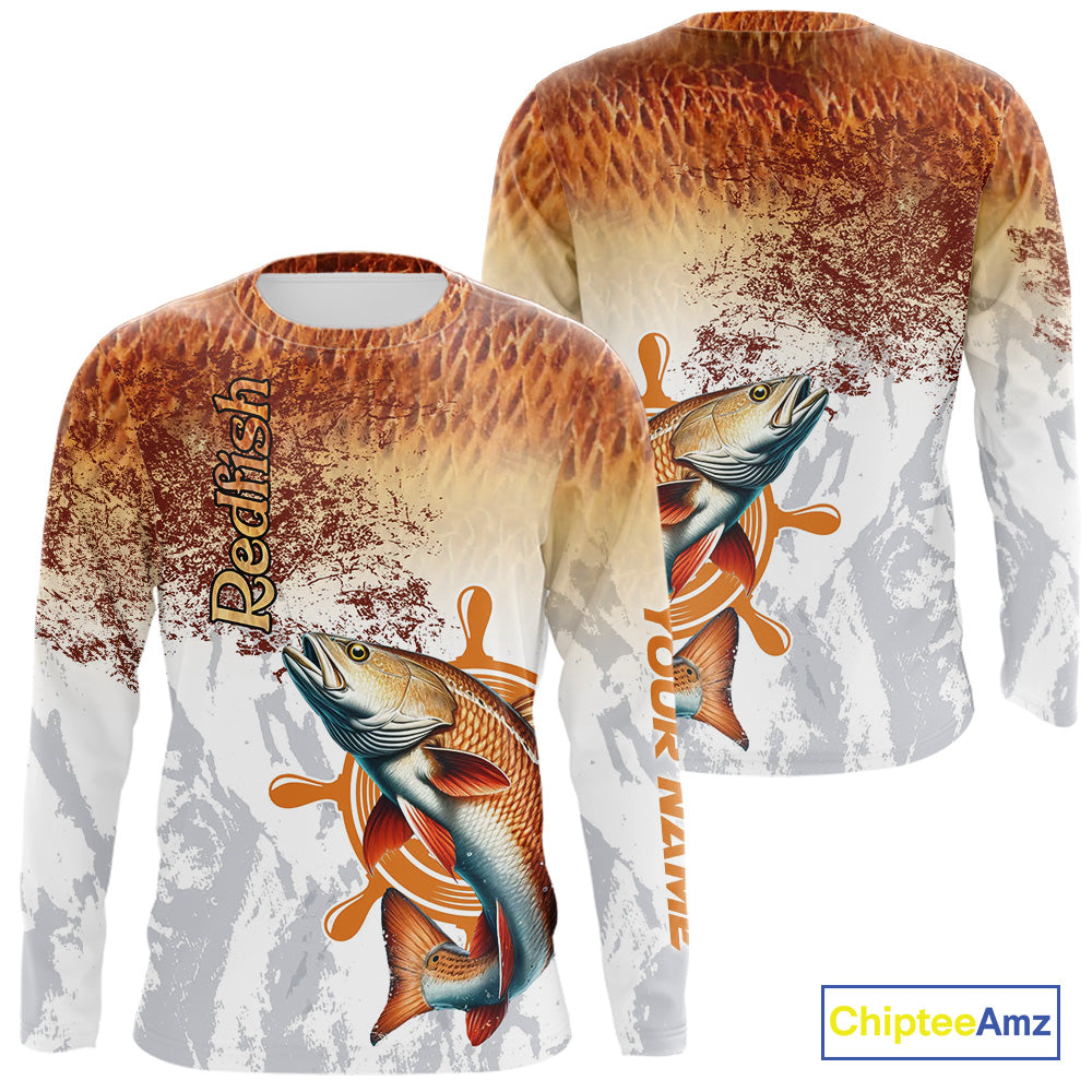 Redfish fishing scales pattern Custom performance long sleeve Fishing, Red Drum Fishing