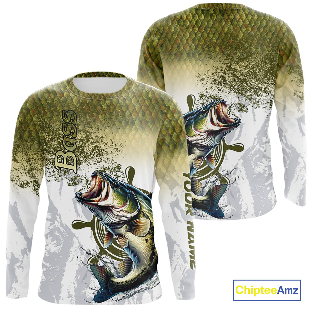 Bass fishing scales pattern Custom performance long sleeve Fishing, Bass Fishing