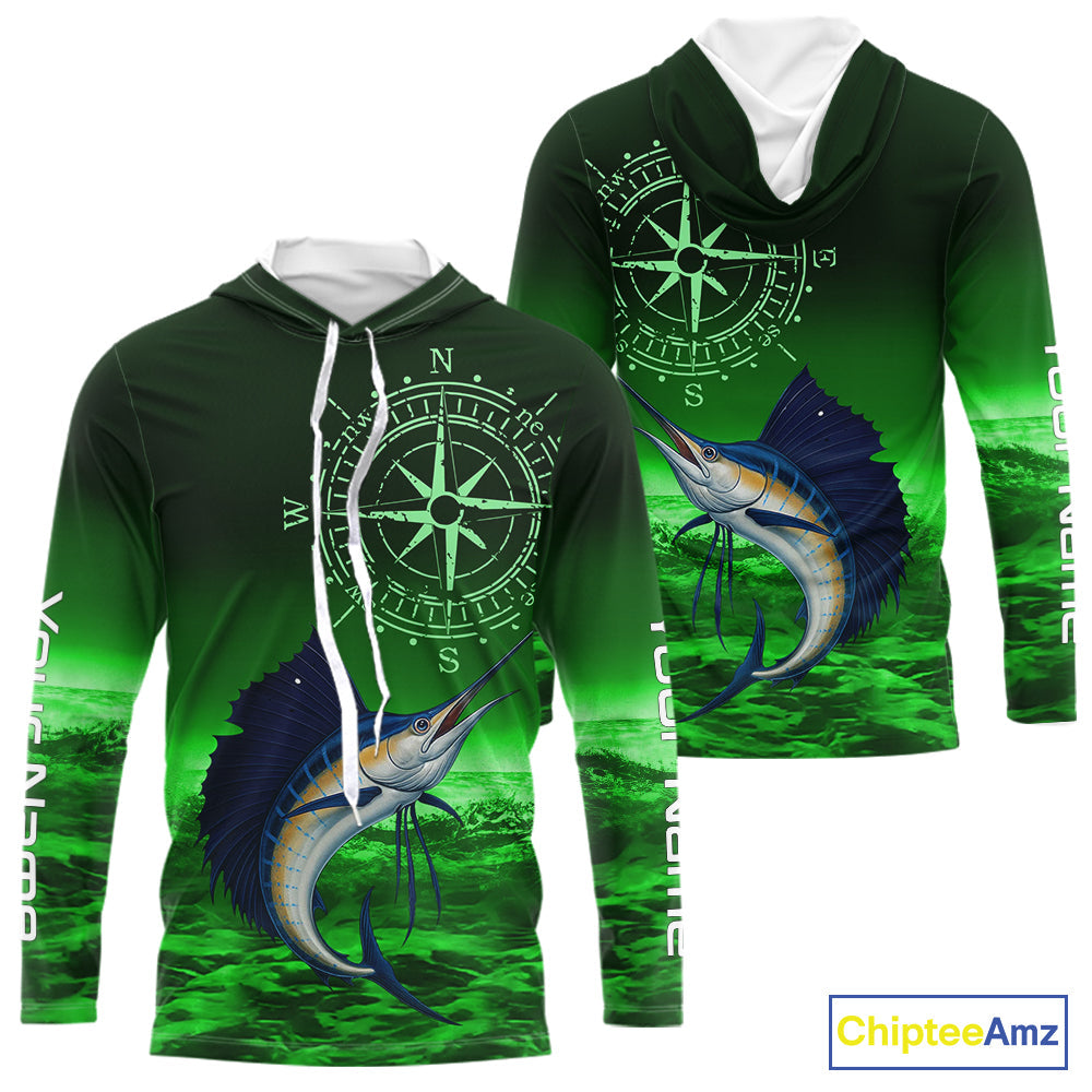 Personalized Sailfish Green Performance Fishing, compass Sailfish fishing tournament