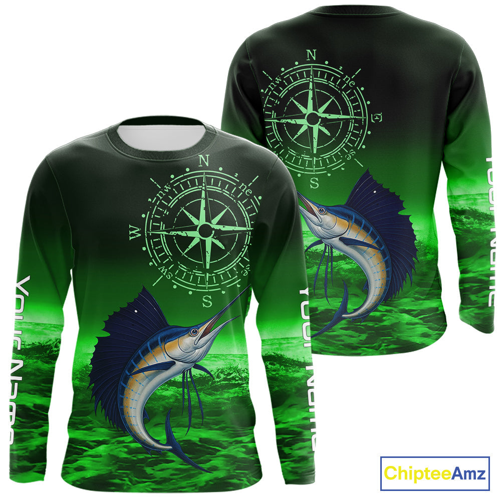 Personalized Sailfish Green Performance Fishing, compass Sailfish fishing tournament