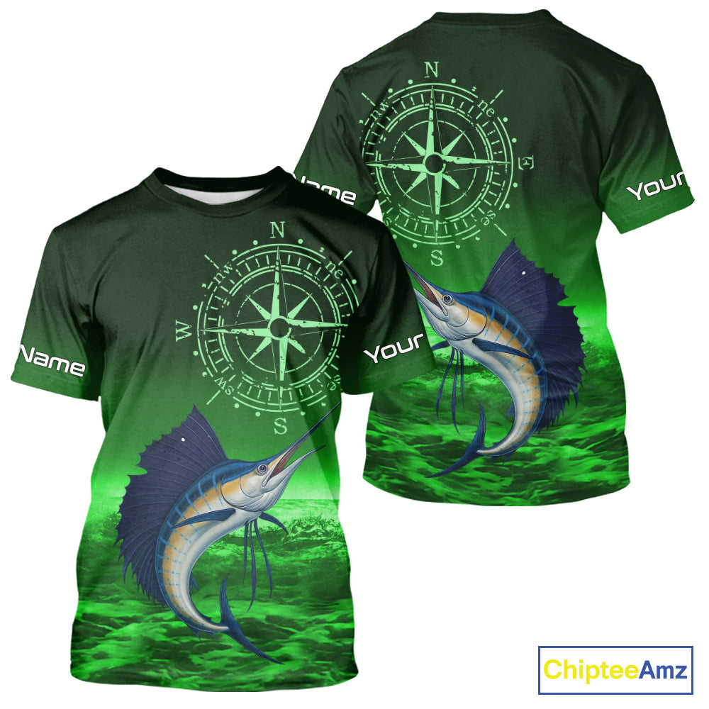 Personalized Sailfish Green Performance Fishing, compass Sailfish fishing tournament