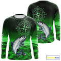 Personalized Salmon Green Performance Fishing, compass Salmon fishing tournament