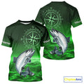 Personalized Salmon Green Performance Fishing, compass Salmon fishing tournament