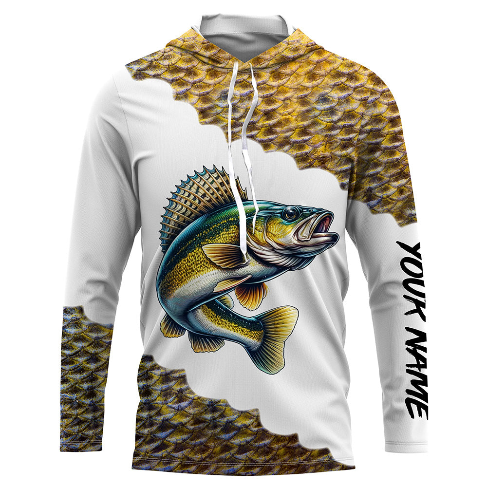 Walleye fishing scales Customize name Performance Long Sleeve fishing apparel NQS1110