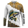 Walleye fishing scales Customize name Performance Long Sleeve fishing apparel NQS1110