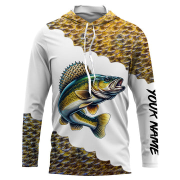 Walleye fishing scales Customize name Performance Long Sleeve fishing apparel NQS1110