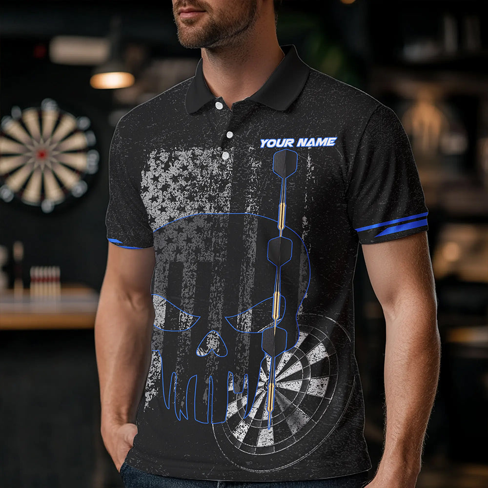 Black and White grunge American Flag Skull Women Darts Custom patriotic Team Darts | Blue NQS9343