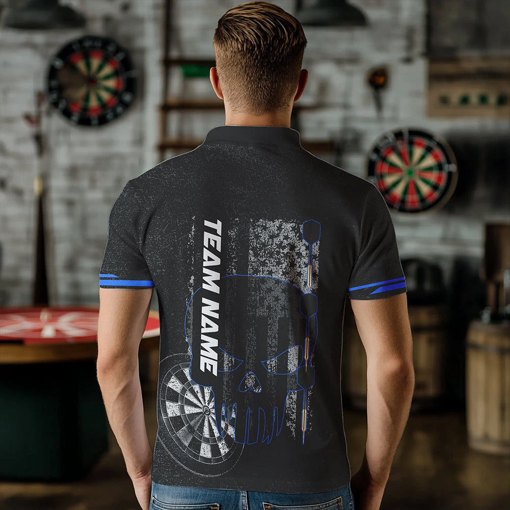 Black and White grunge American Flag Skull Women Darts Custom patriotic Team Darts | Blue NQS9343