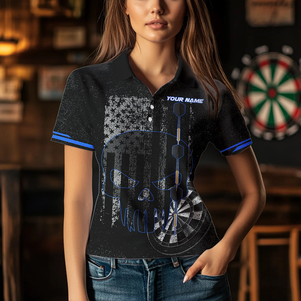 Black and White grunge American Flag Skull Women Darts Custom patriotic Team Darts | Blue NQS9343