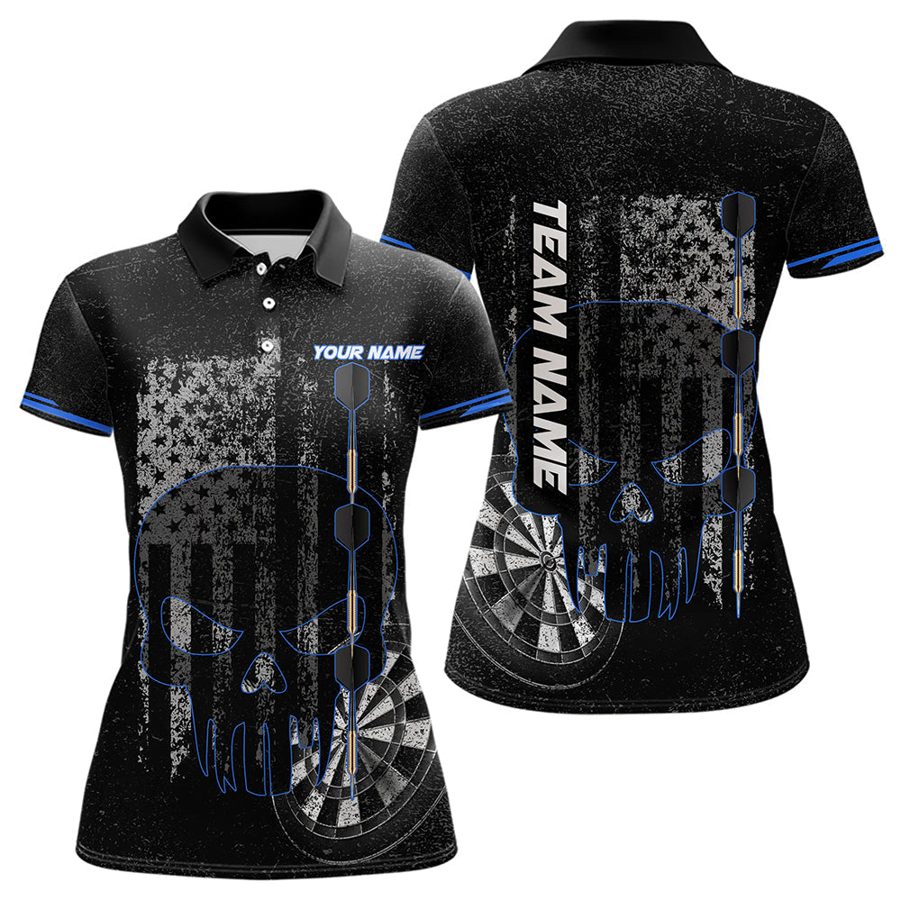 Black and White grunge American Flag Skull Women Darts Custom patriotic Team Darts | Blue NQS9343
