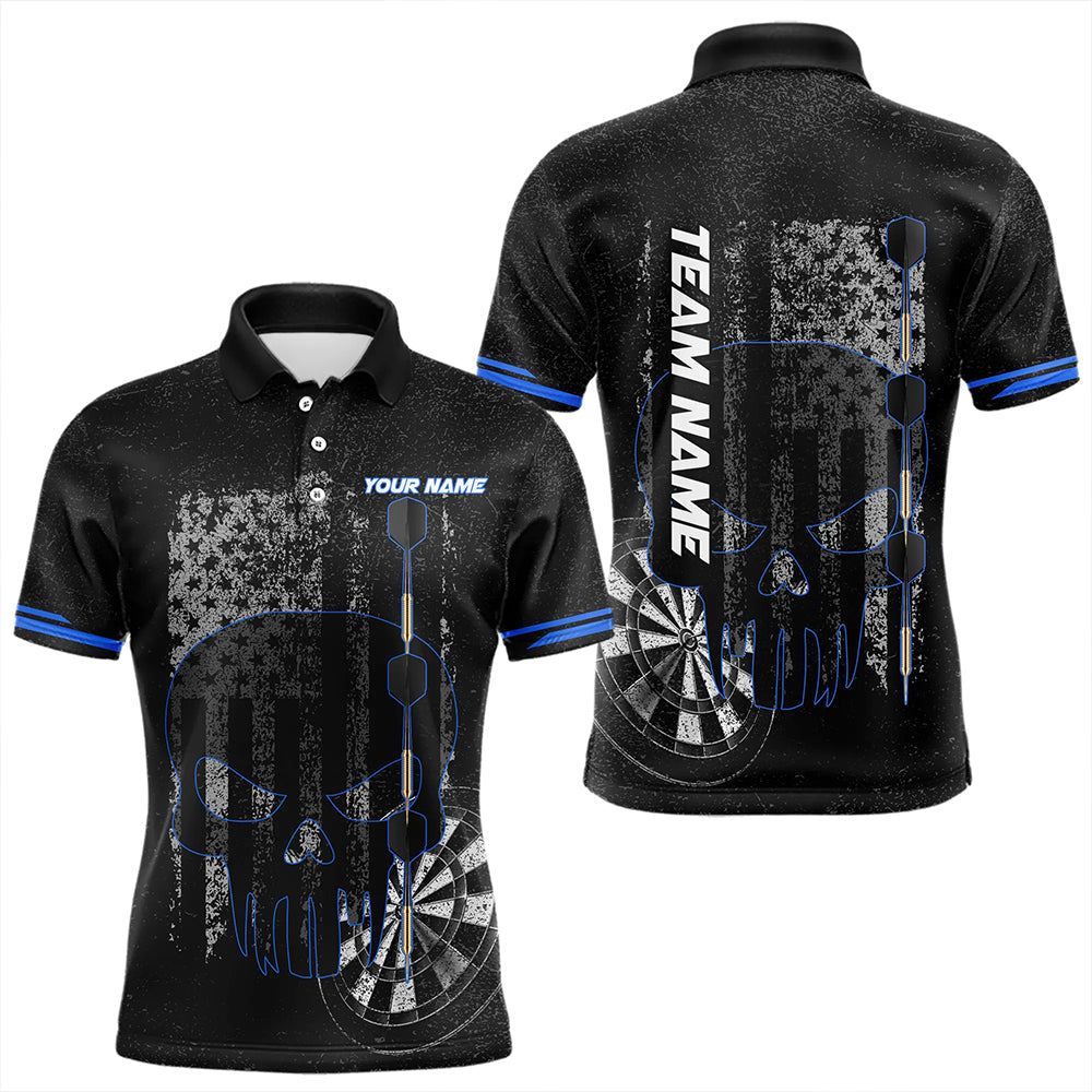 Black and White grunge American Flag Skull Women Darts Custom patriotic Team Darts | Blue NQS9343