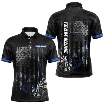 Black and White grunge American Flag Skull Women Darts Custom patriotic Team Darts | Blue NQS9343