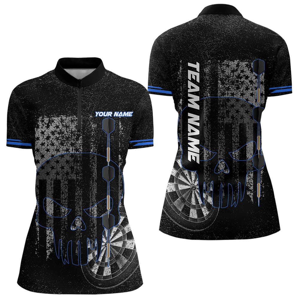 Black and White grunge American Flag Skull Women Darts Custom patriotic Team Darts | Blue NQS9343