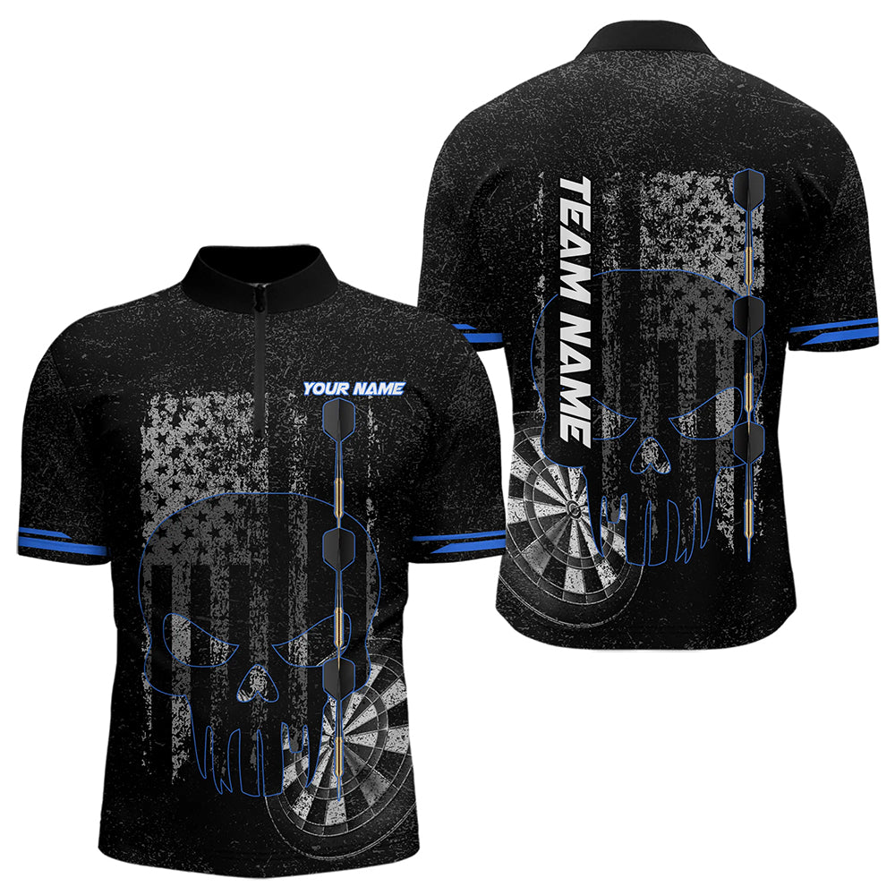 Black and White grunge American Flag Skull Women Darts Custom patriotic Team Darts | Blue NQS9343