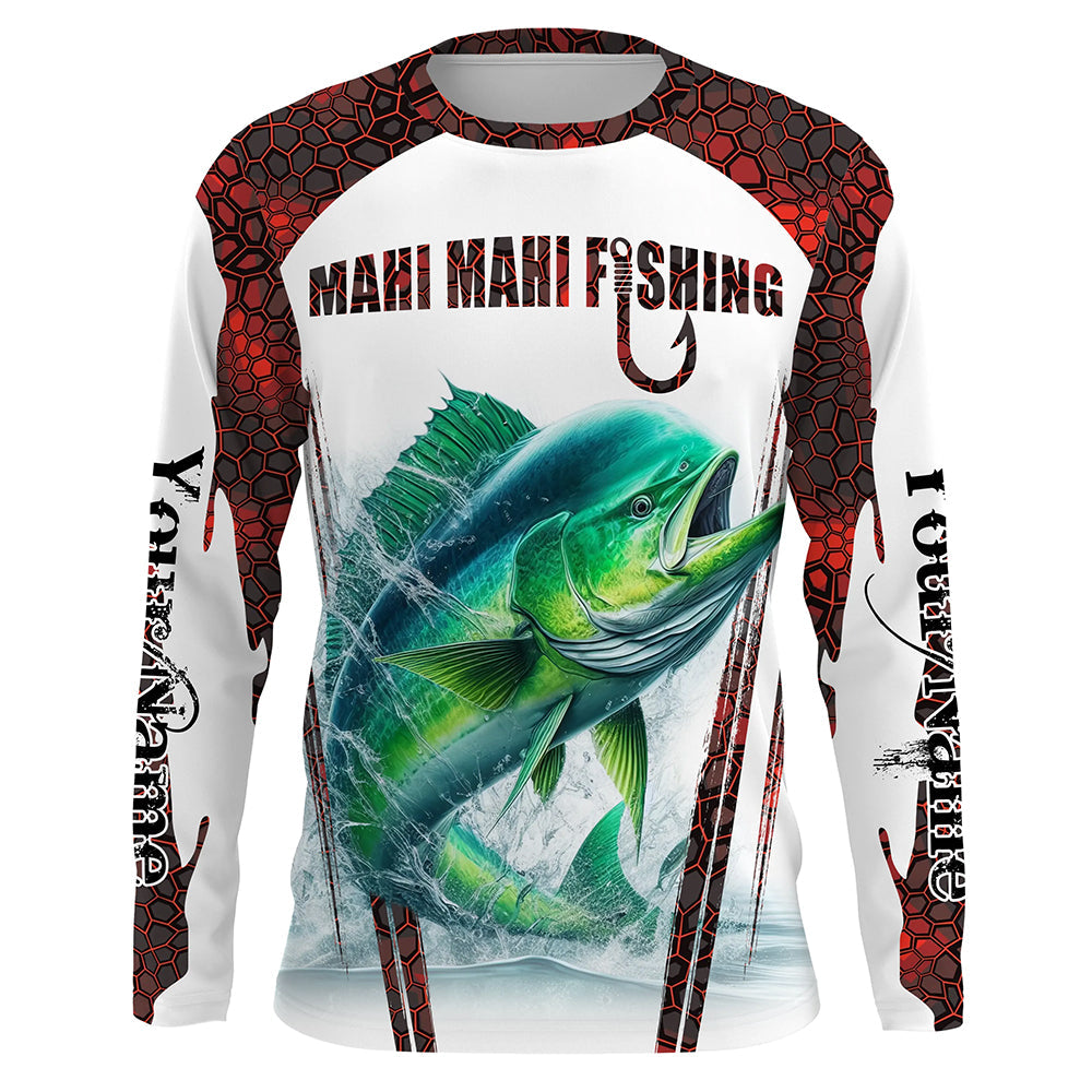 Mahi mahi fishing red camo Custom Name Fishing UV Protection Gift For Fisherman NQS5173
