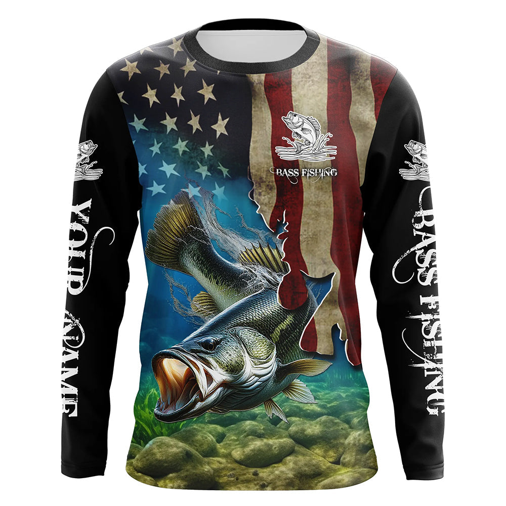 Largemouth Bass Fishing 3D American Flag Patriotic Customize name fishing NQS432