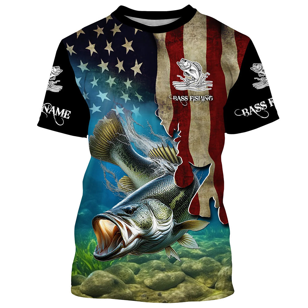 Largemouth Bass Fishing 3D American Flag Patriotic Customize name fishing NQS432