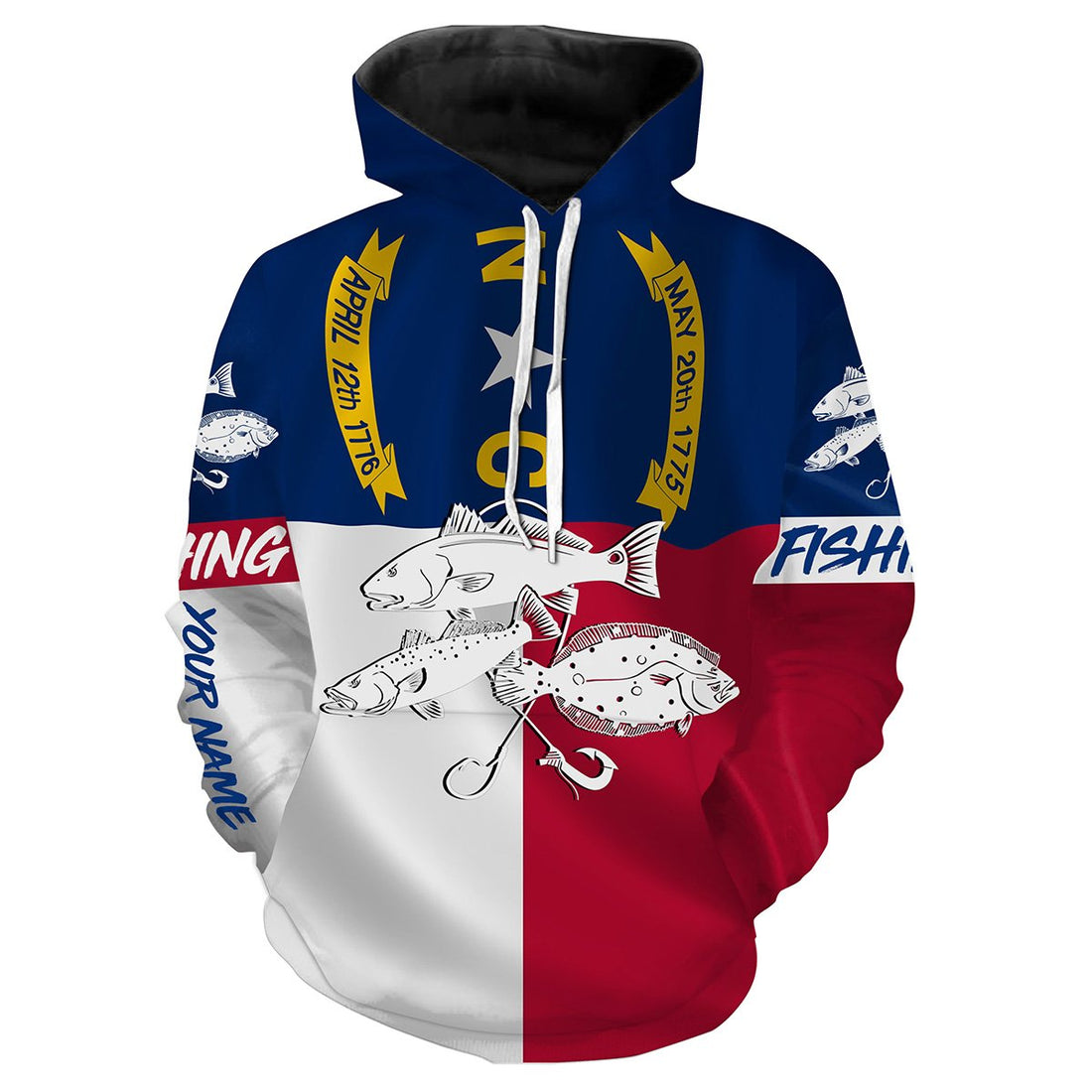 Inshore Slam Flounder, Redfish, Speckled Trout fishing North Carolina State Flag custom name 3D All Over print fishing NQS440