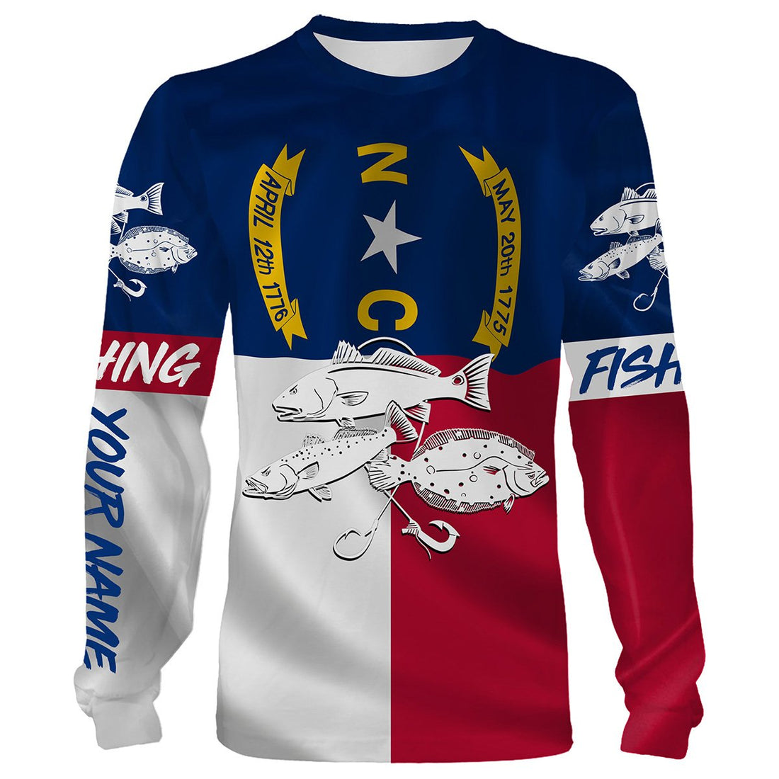 Inshore Slam Flounder, Redfish, Speckled Trout fishing North Carolina State Flag custom name 3D All Over print fishing NQS440