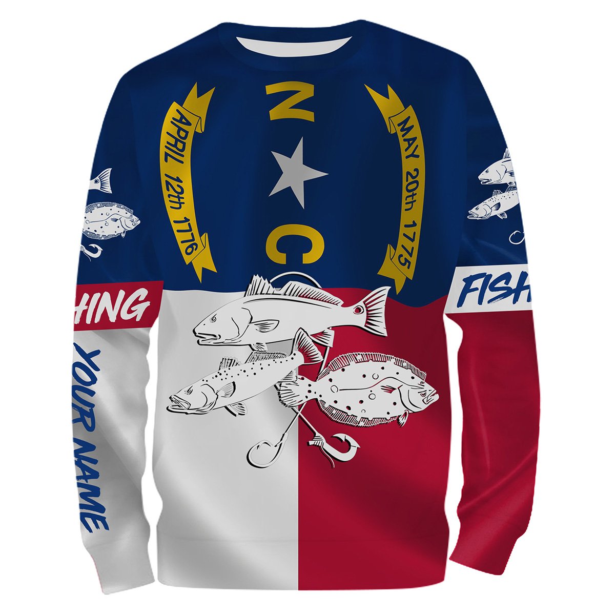 Inshore Slam Flounder, Redfish, Speckled Trout fishing North Carolina State Flag custom name 3D All Over print fishing NQS440