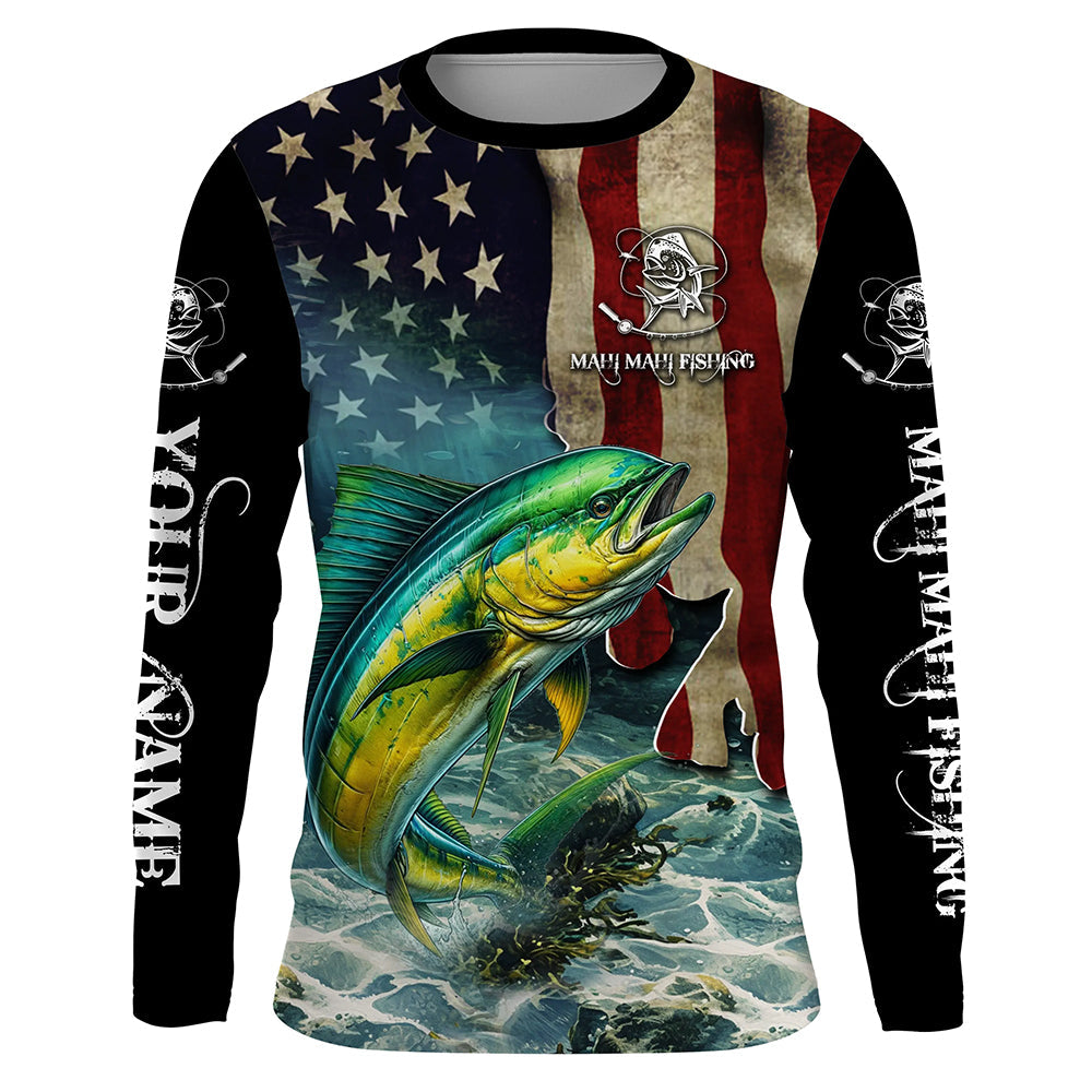 Mahi Mahi Fishing American Flag UV protection customize name long sleeves NQS679