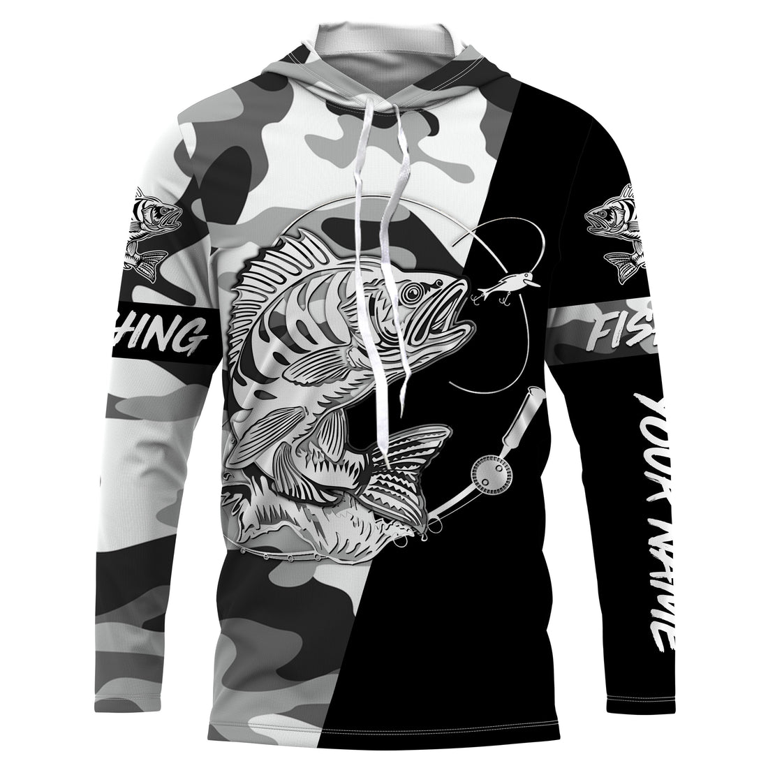 Perch Ice fishing winter camo custom name sun protection long sleeve fishing, Perch NQS4093